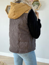 What a Night Jacquard Print Contrast Puffer Vest in Grey and Caramel