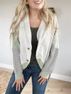 Cute & Cozy Striped Contrast Color Block Shawl Collar Cardigan in Mint and Oatmeal