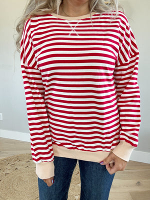 Off We Go Striped Long Sleeve Sweatshirt (Multiple Colors) (Pink Label)