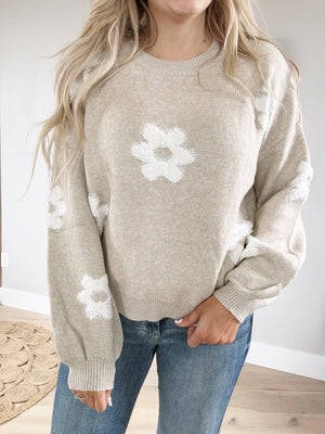 Every Opportunity Floral Printed Sweater in Taupe