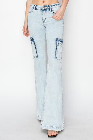 Risen Size High Rise Cargo Flare Jeans