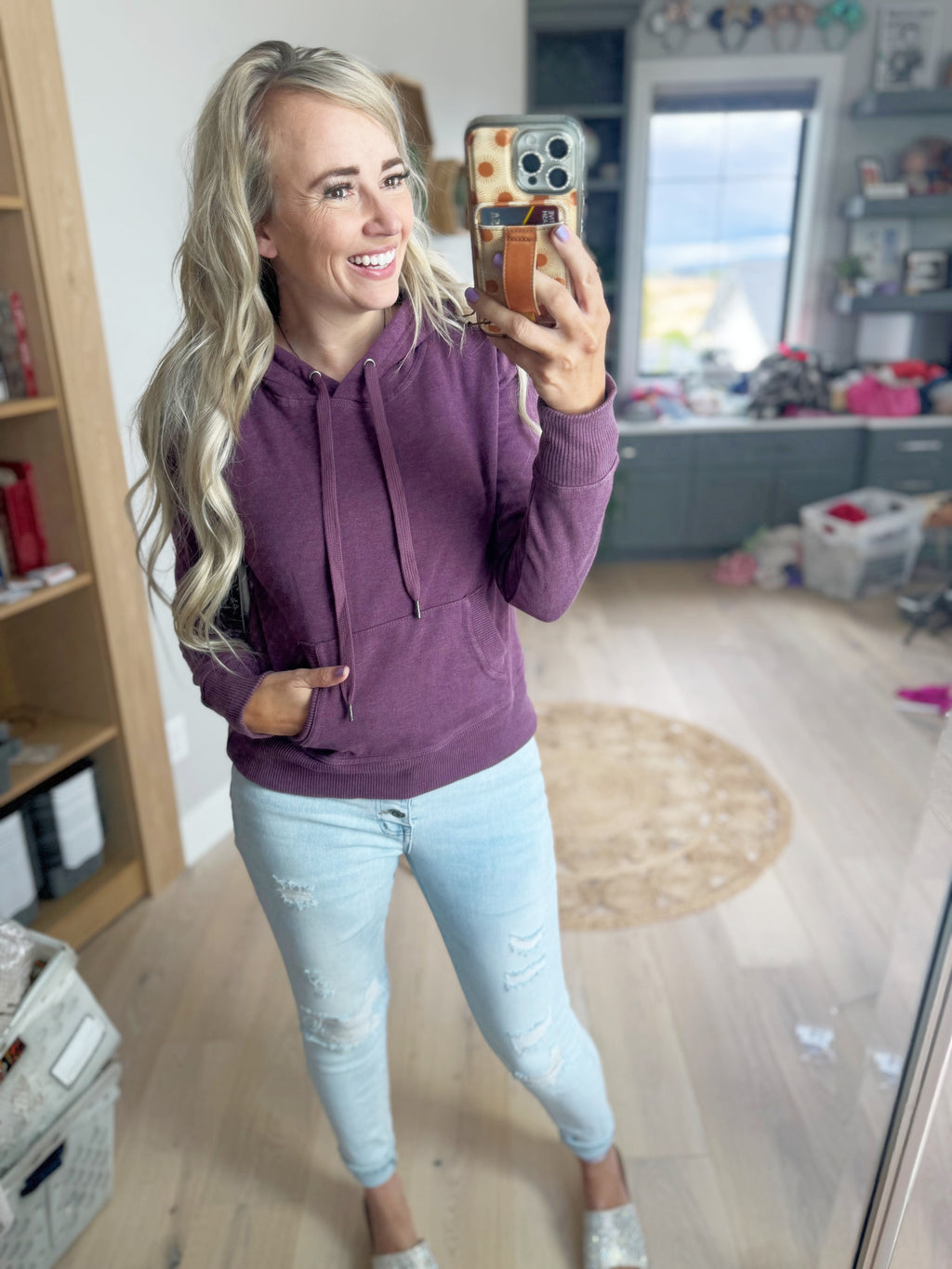 More Than Okay Lux Fleece Stone Wash Hoodie in Grape Wine