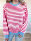 Uptown Girl Striped Long Sleeve in Pinkberry and Blue