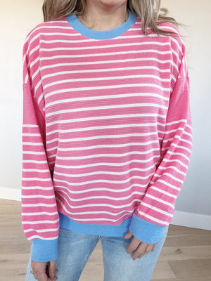 Uptown Girl Striped Long Sleeve in Pinkberry and Blue