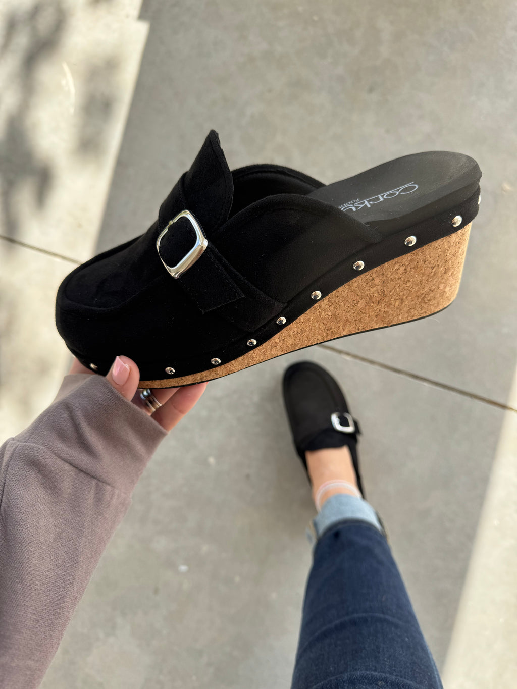 Corky's Just Precious Wedge Slip-On's in Black Faux Suede