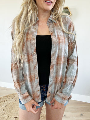 Battle On Oversized Flannel in Caramel