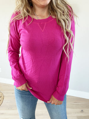 Rise Up Crew Neck Sweater in Fuchsia