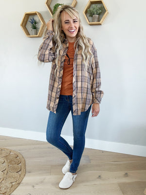 To The Bonfire Flannel Plaid Top (Multiple Colors) (Pink Label)