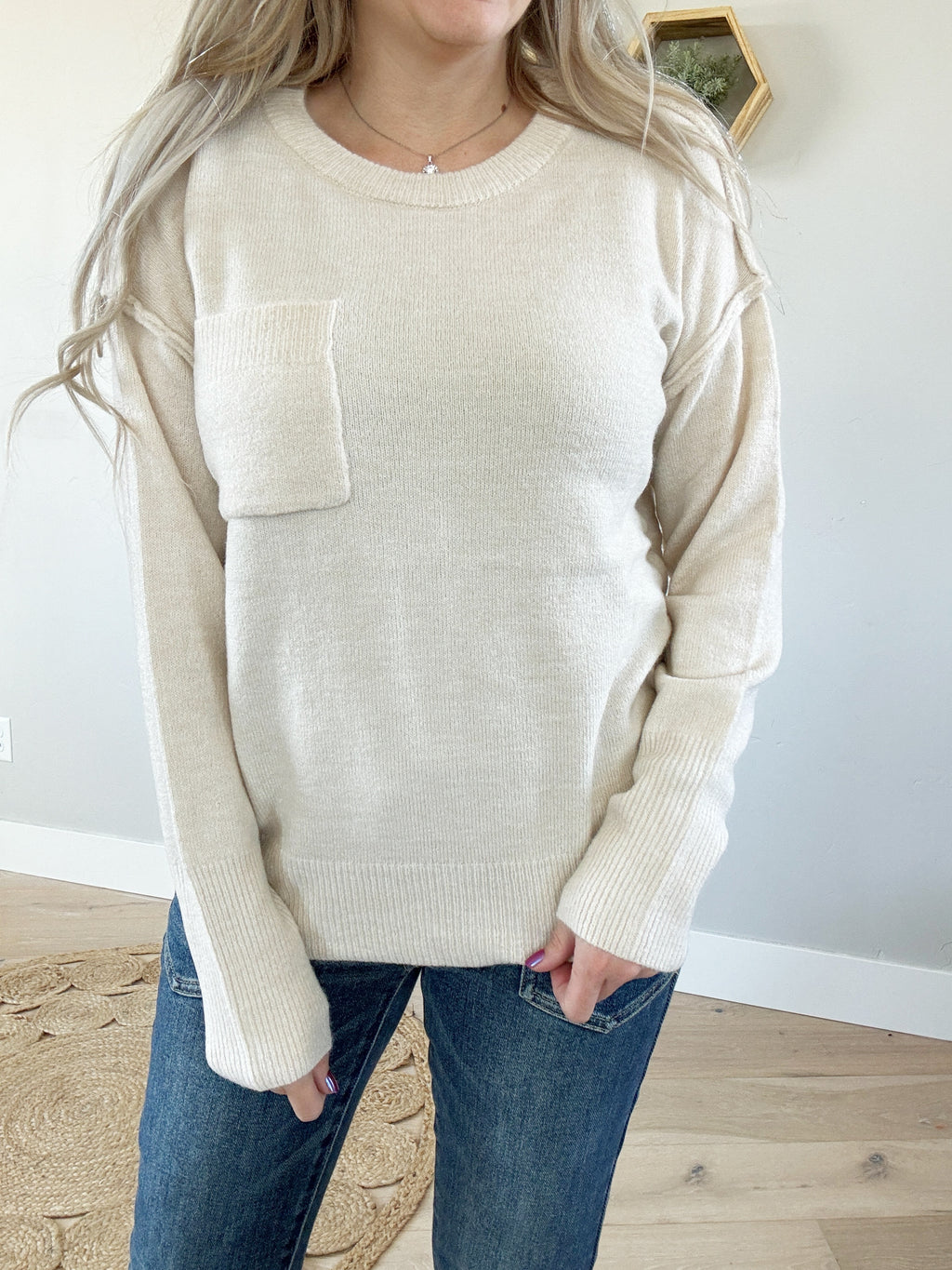 Got What It Takes Round Neck Sweater in Sand Beige