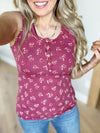 Fancy Like That Floral Printed Ribbed Henley Top