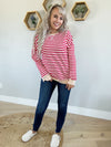 Off We Go Striped Long Sleeve Sweatshirt (Multiple Colors) (Pink Label)