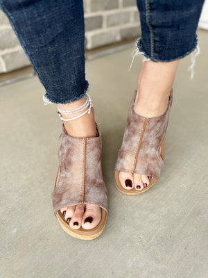 Corky’s Carley Faux Suede Sandals in Washed Bronze Metallic