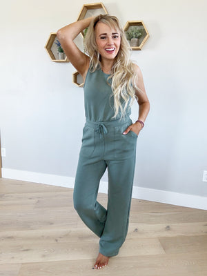 Realization Sleeveless Full Length Jumpsuit in Sage Leaf