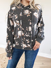 Fortunate Urban Ribbed Floral Print Hoodie in Black