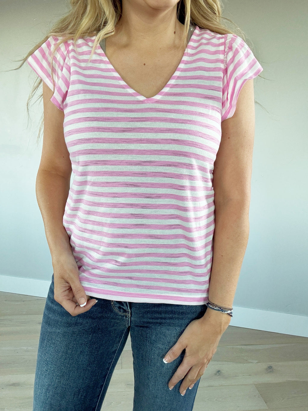 Neighborly V-Neck Striped Top in Pink