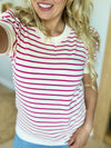 Committed Striped Puff Sleeve Top in Cream & Fuchsia