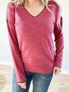 Energy V-Neck Pullover Sweater in Berry