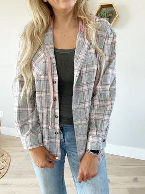 Always Be There Plaid Hooded Flannel Top (Multiple Colors) (Pink Label)