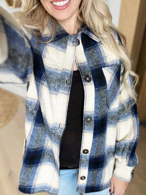 Beautiful Mess Oversized Plaid Shacket in Navy (SALE)