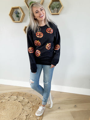 Sequin Pumpkin Corded Sweatshirt (Pink Label)