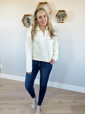 Out For a Run Pullover Half-Zip Sweatshirt in Whipped Cream