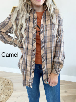 To The Bonfire Flannel Plaid Top (Multiple Colors) (Pink Label)