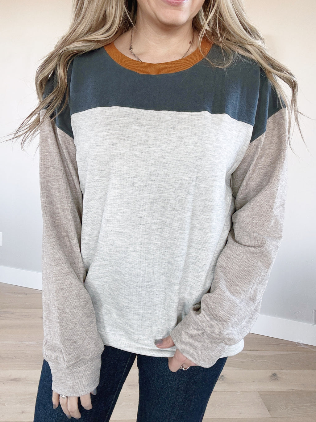 Stay That Way Crew Neck Color Block Top in Blue