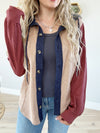 Influencer Color Block Hooded Shacket in Taupe