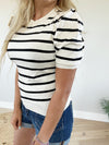 Going Out To Dinner Striped Puff Sleeve Knit Top (Pink Label)