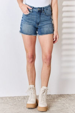 Judy Blue Tummy Control Fray Hem Shorts- IG