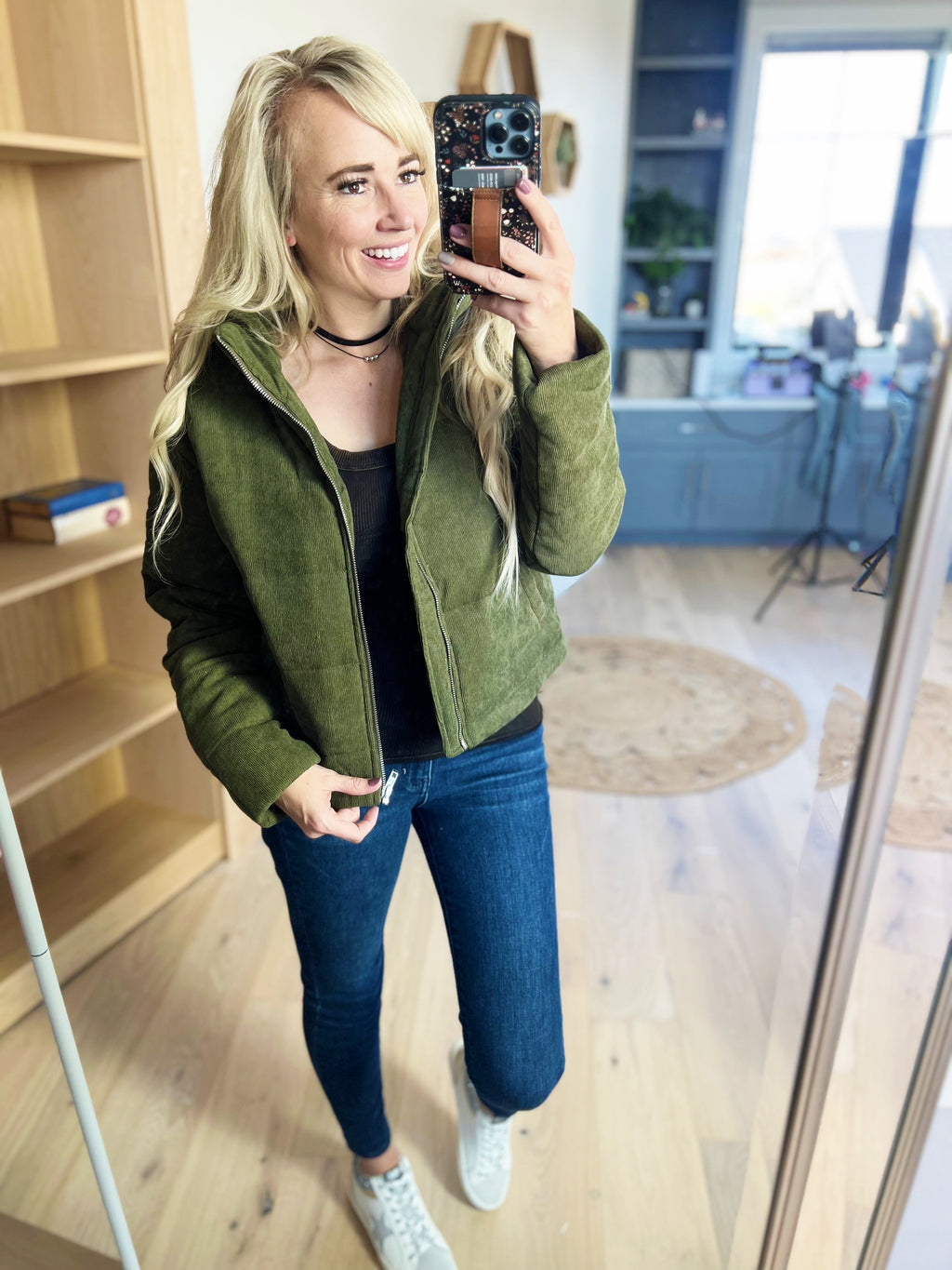 Wherever You Go Corduroy Puffer Jacket in Olive