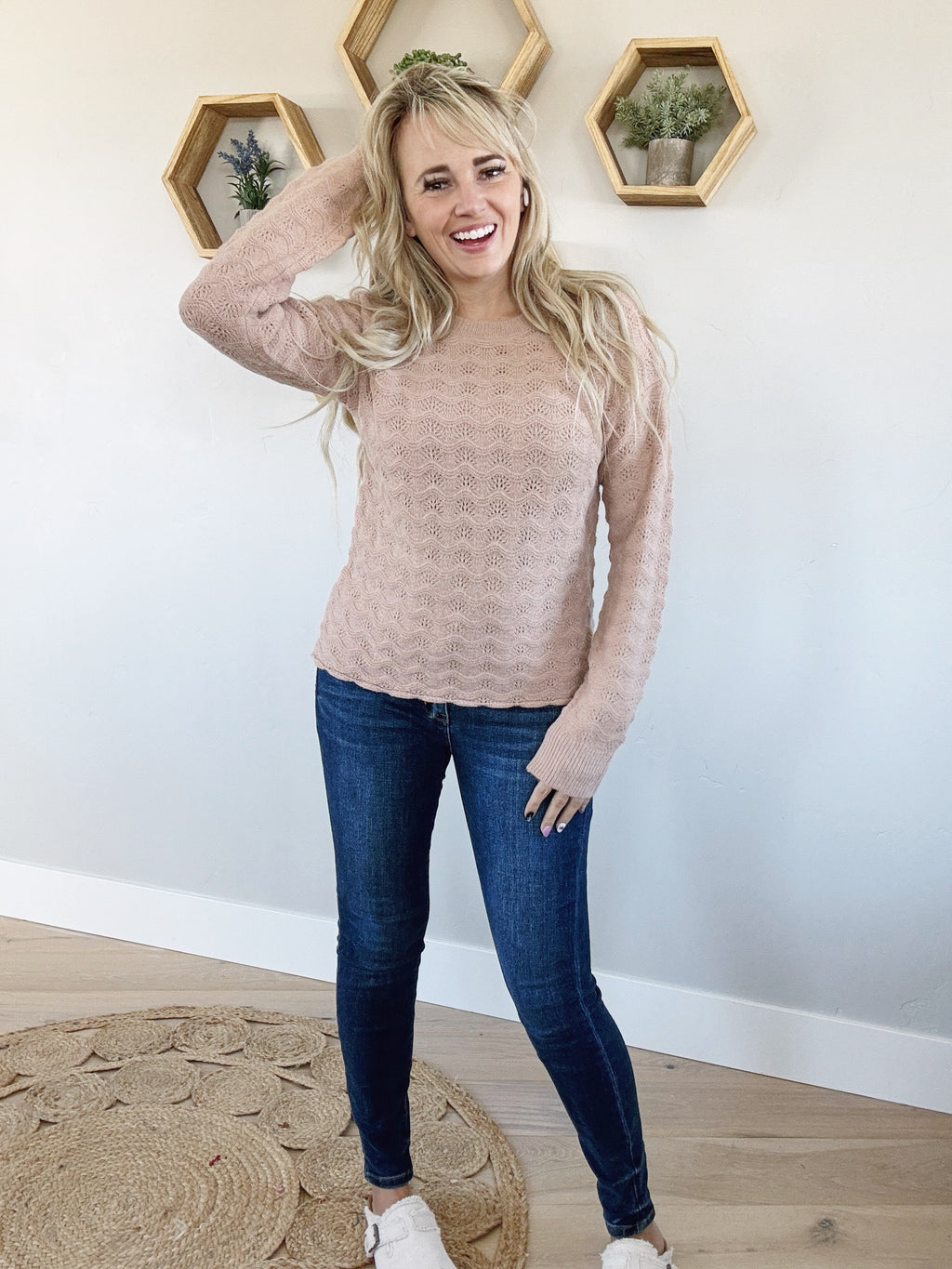 Why Wait Lace Knit Sweater in Dusty Mauve