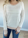 Perfect Match Wide Neck Long Sleeve Striped Top in Ivory and Taupe