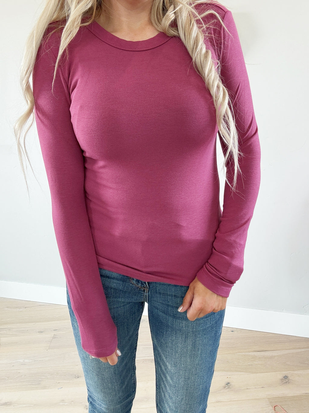 Be Happy Round Neck Knit Topin Magenta