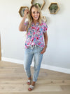 Envy Floral Wrinkle Free Top in Magenta Multi