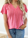 Get Over Here V-Neck Flutter Sleeve Top (Multiple Colors) (Pink Label)