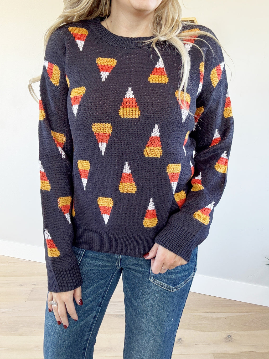 I Like What I Like Candy Corn Sweater in Dark Charcoal