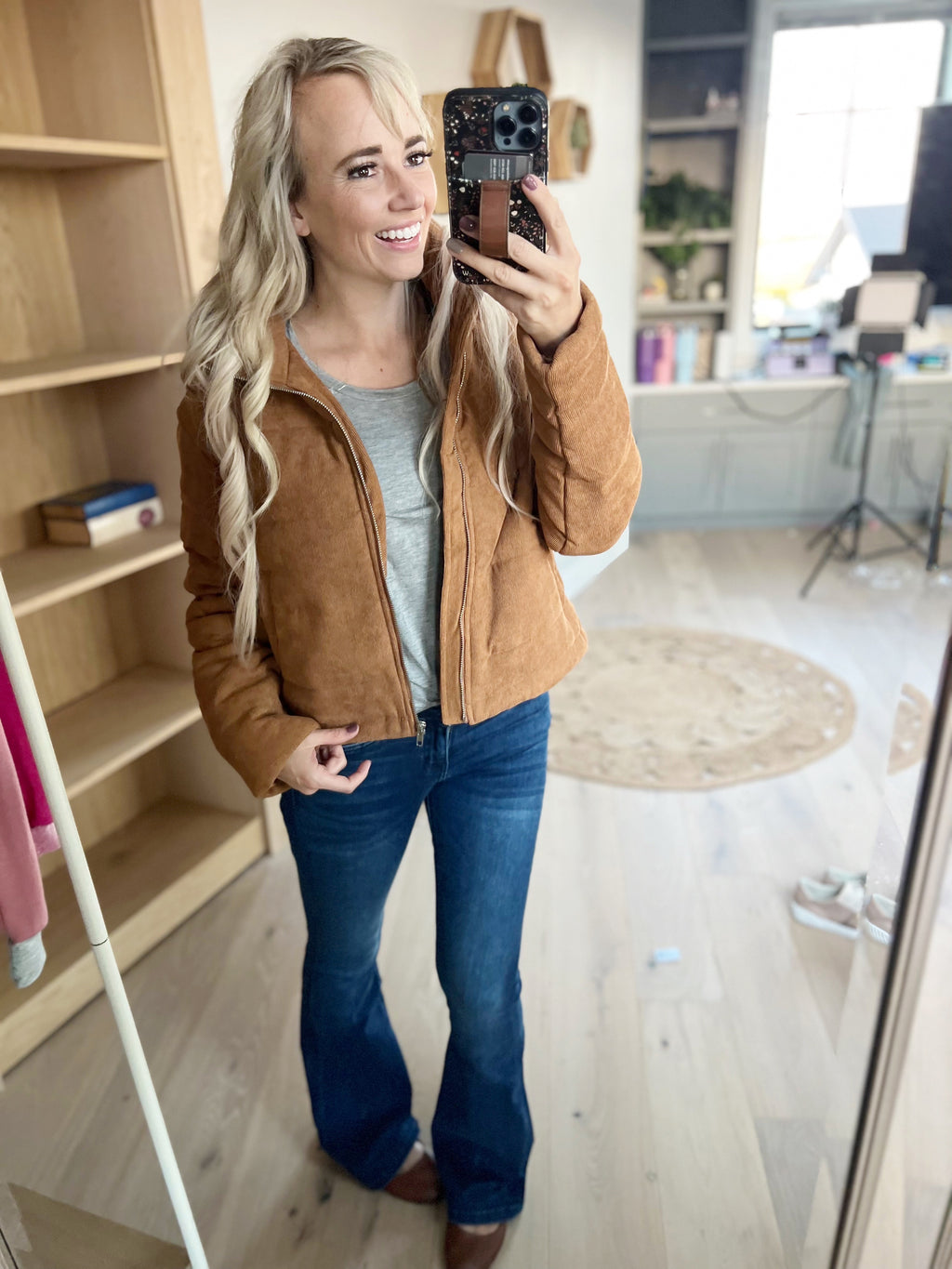 Wherever You Go Corduroy Puffer Jacket in Camel (SALE)