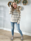 It Was You All Along Striped Crew Neck Sweater in Oatmeal and Charcoal