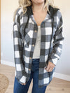 Sit Back Checkered Hooded Flannel in Black and Ivory