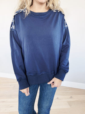 Trouble Starter Long Sleeve Top in Denim