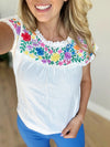 Sweet Escape Floral Embroidery Lace Trimmed Blouse in White