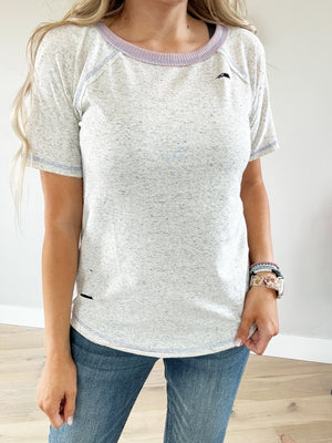 Big Deal Vintage Cut Contrast Ribbed T-Shirt in Heather Gray & Lavender (SALE)