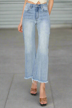 Risen High Rise Crop Wide Fray Hem Jeans