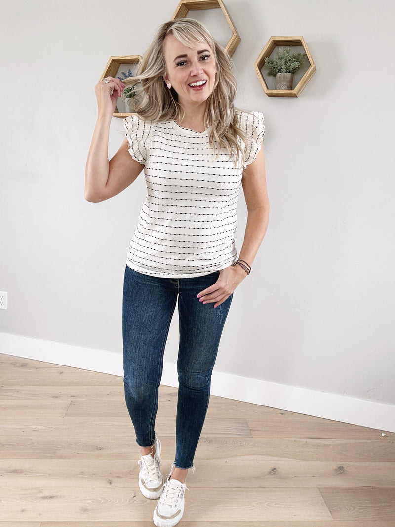 Good Fortune Crew Neck Dotted Top in Ivory and Black