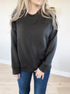 Little Bit of Love Fleece French Terry Crew Neck in Black