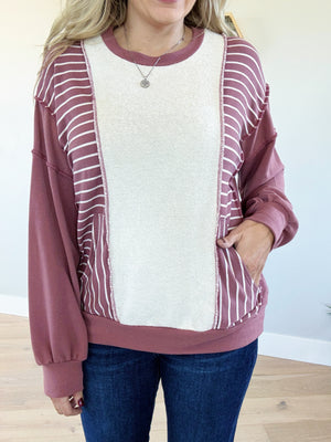 Dreams Come True Color Block Pullover in Marsala