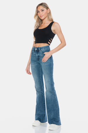 Judy Blue Mid Rise Tummy Control Cut Hem Flare Jeans