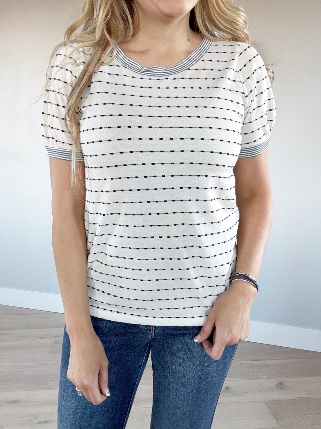 Fashion Forward Dotted Striped Top in Ivory and Black