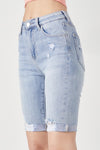 Risen High Rise Distressed Denim Bermuda Shorts